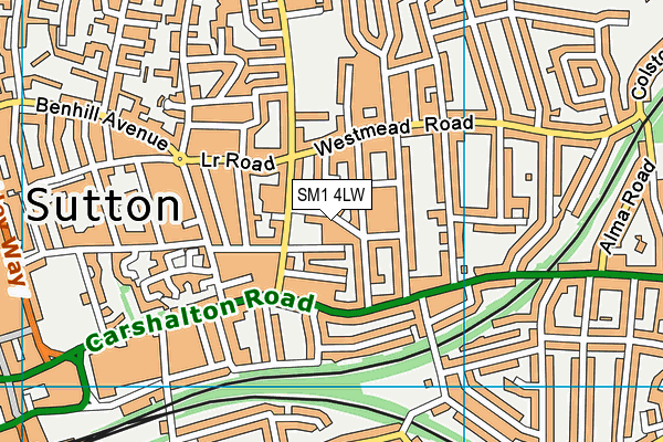 SM1 4LW map - OS VectorMap District (Ordnance Survey)