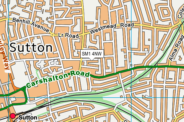 SM1 4NW map - OS VectorMap District (Ordnance Survey)