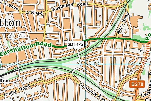 SM1 4PG map - OS VectorMap District (Ordnance Survey)