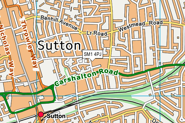 SM1 4PJ map - OS VectorMap District (Ordnance Survey)