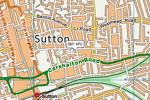 SM1 4PU map - OS VectorMap District (Ordnance Survey)