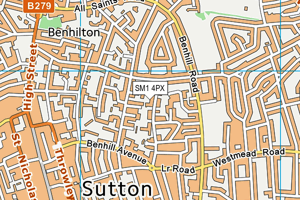 SM1 4PX map - OS VectorMap District (Ordnance Survey)