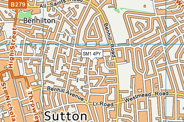SM1 4PY map - OS VectorMap District (Ordnance Survey)