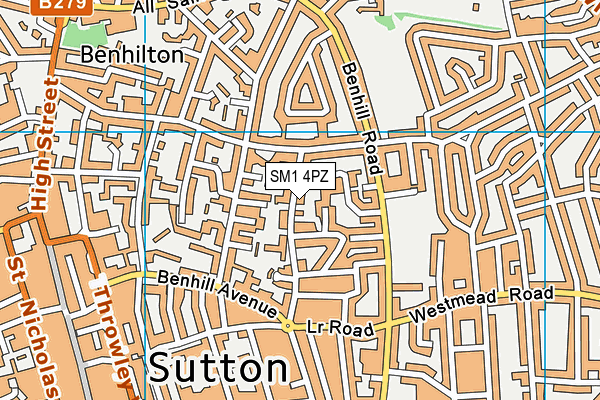 SM1 4PZ map - OS VectorMap District (Ordnance Survey)