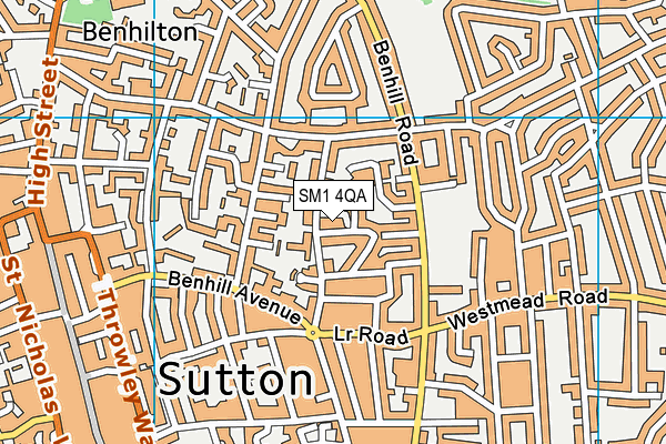 SM1 4QA map - OS VectorMap District (Ordnance Survey)