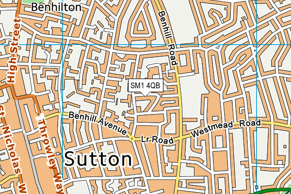SM1 4QB map - OS VectorMap District (Ordnance Survey)