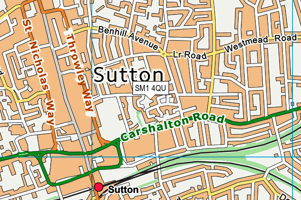 SM1 4QU map - OS VectorMap District (Ordnance Survey)