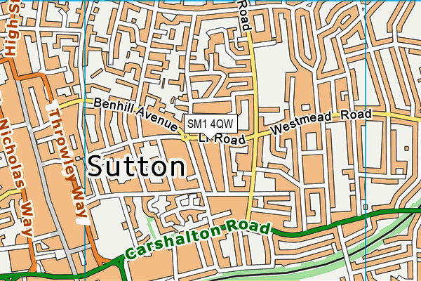 SM1 4QW map - OS VectorMap District (Ordnance Survey)