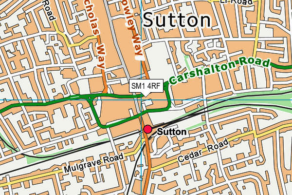 SM1 4RF map - OS VectorMap District (Ordnance Survey)