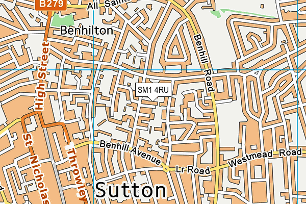 SM1 4RU map - OS VectorMap District (Ordnance Survey)