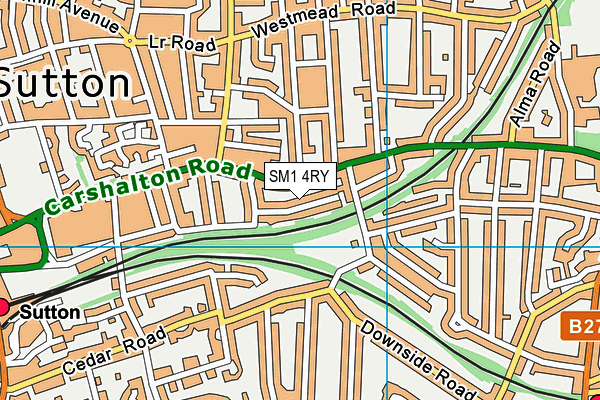 SM1 4RY map - OS VectorMap District (Ordnance Survey)