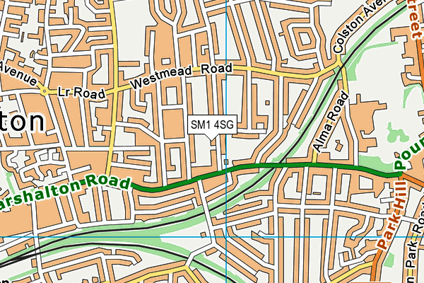 SM1 4SG map - OS VectorMap District (Ordnance Survey)