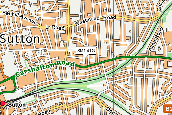 SM1 4TG map - OS VectorMap District (Ordnance Survey)