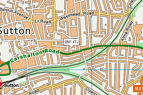 SM1 4TJ map - OS VectorMap District (Ordnance Survey)