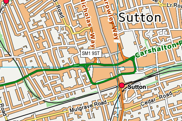 SM1 9ST map - OS VectorMap District (Ordnance Survey)