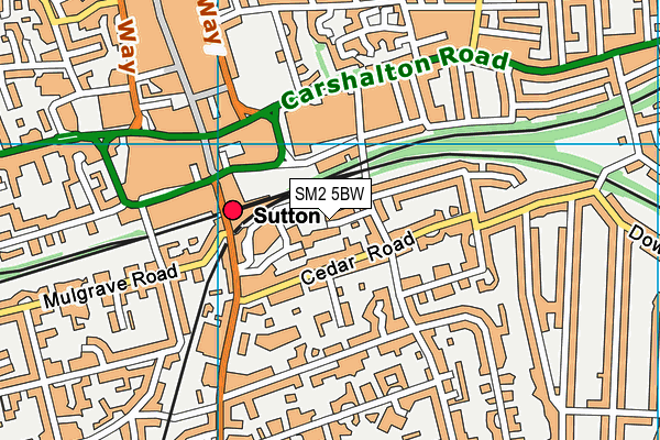 SM2 5BW map - OS VectorMap District (Ordnance Survey)