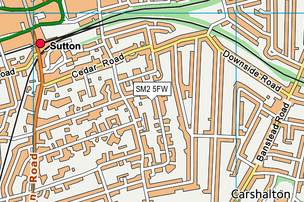 SM2 5FW map - OS VectorMap District (Ordnance Survey)