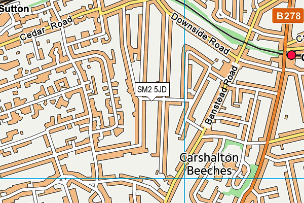 SM2 5JD map - OS VectorMap District (Ordnance Survey)