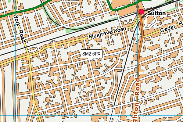 SM2 6PX map - OS VectorMap District (Ordnance Survey)