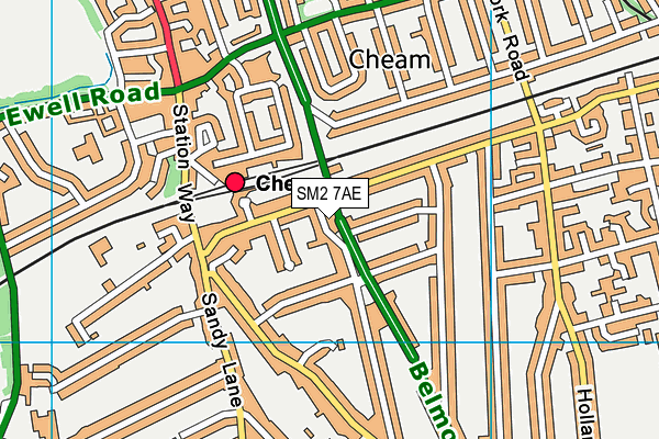 SM2 7AE map - OS VectorMap District (Ordnance Survey)