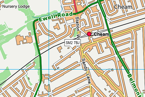 Cheam Sports Club map (SM2 7BJ) - OS VectorMap District (Ordnance Survey)