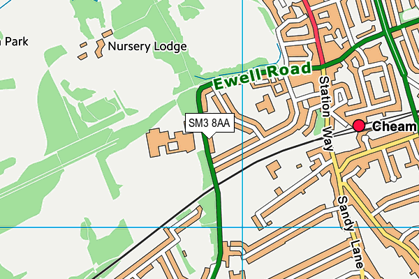 SM3 8AA map - OS VectorMap District (Ordnance Survey)