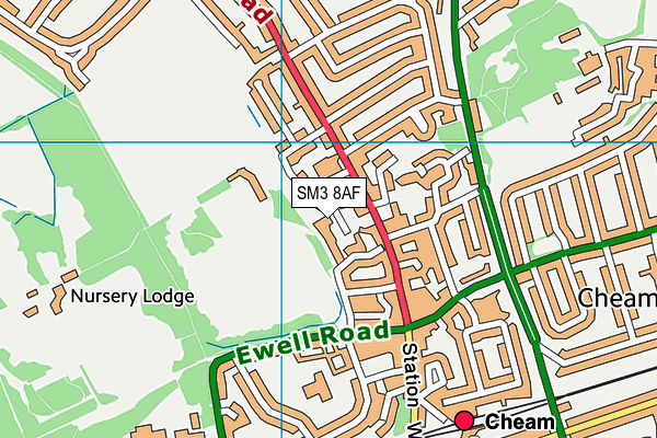 SM3 8AF map - OS VectorMap District (Ordnance Survey)