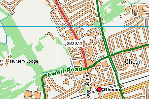 SM3 8AG map - OS VectorMap District (Ordnance Survey)