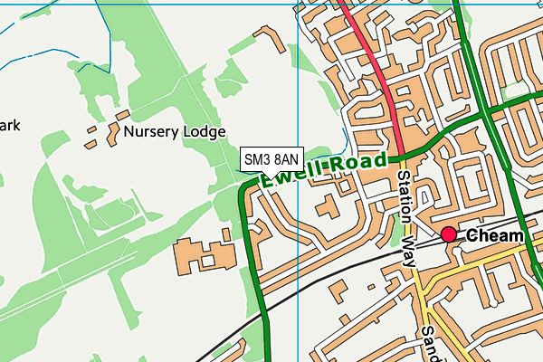 SM3 8AN map - OS VectorMap District (Ordnance Survey)