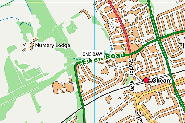 SM3 8AW map - OS VectorMap District (Ordnance Survey)
