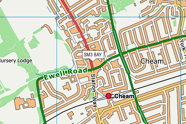 SM3 8AY map - OS VectorMap District (Ordnance Survey)