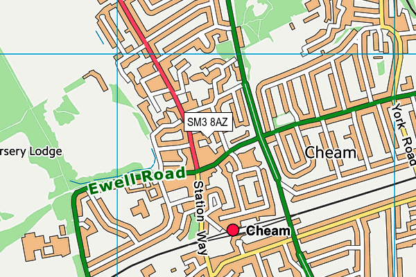 SM3 8AZ map - OS VectorMap District (Ordnance Survey)