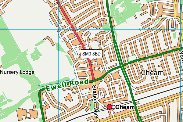 SM3 8BD map - OS VectorMap District (Ordnance Survey)