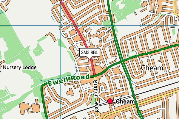 SM3 8BL map - OS VectorMap District (Ordnance Survey)