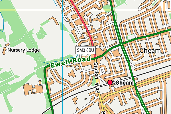 SM3 8BU map - OS VectorMap District (Ordnance Survey)