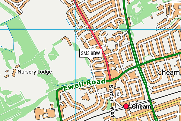 SM3 8BW map - OS VectorMap District (Ordnance Survey)