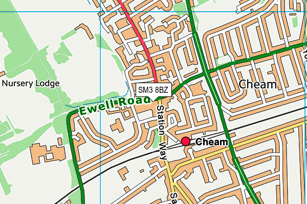 SM3 8BZ map - OS VectorMap District (Ordnance Survey)
