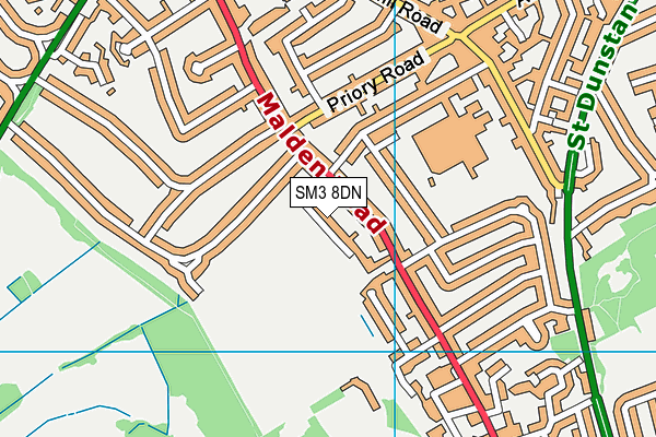 SM3 8DN map - OS VectorMap District (Ordnance Survey)