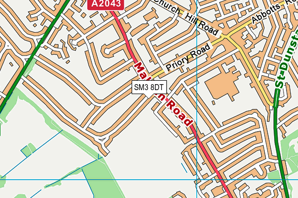 SM3 8DT map - OS VectorMap District (Ordnance Survey)