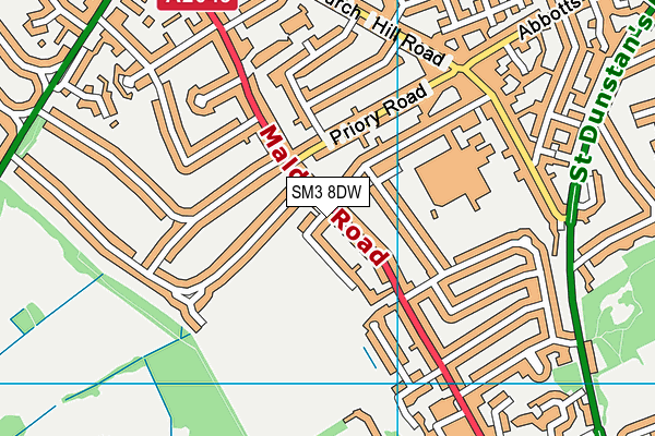 SM3 8DW map - OS VectorMap District (Ordnance Survey)