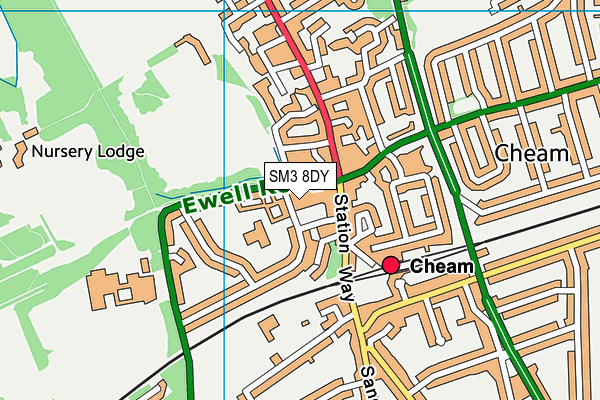 SM3 8DY map - OS VectorMap District (Ordnance Survey)