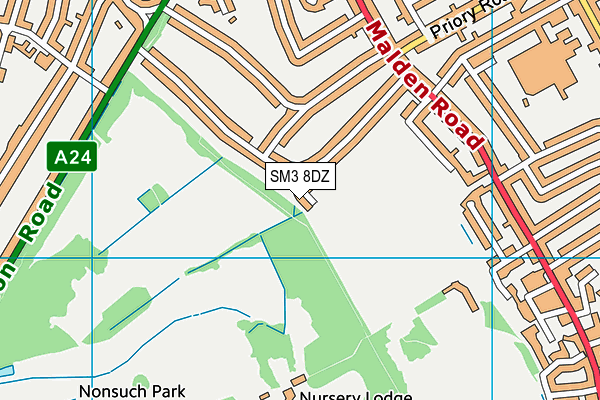SM3 8DZ map - OS VectorMap District (Ordnance Survey)