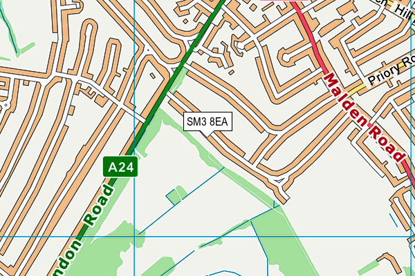 SM3 8EA map - OS VectorMap District (Ordnance Survey)