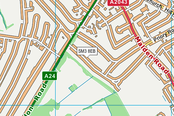 SM3 8EB map - OS VectorMap District (Ordnance Survey)