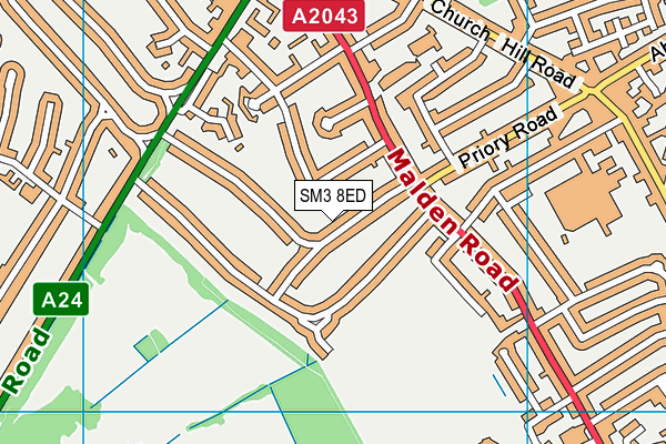 SM3 8ED map - OS VectorMap District (Ordnance Survey)