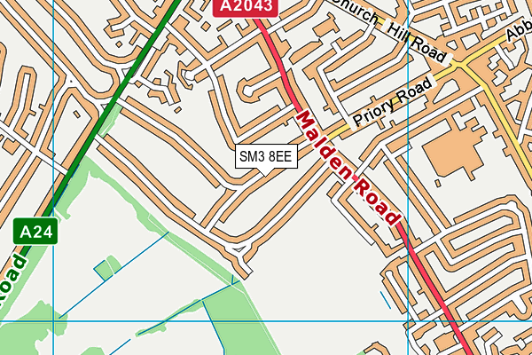 SM3 8EE map - OS VectorMap District (Ordnance Survey)