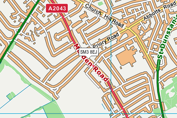 SM3 8EJ map - OS VectorMap District (Ordnance Survey)