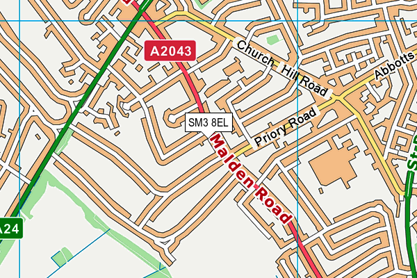 SM3 8EL map - OS VectorMap District (Ordnance Survey)