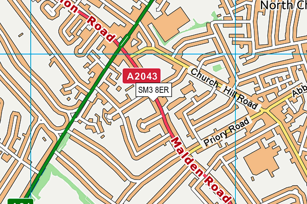 SM3 8ER map - OS VectorMap District (Ordnance Survey)