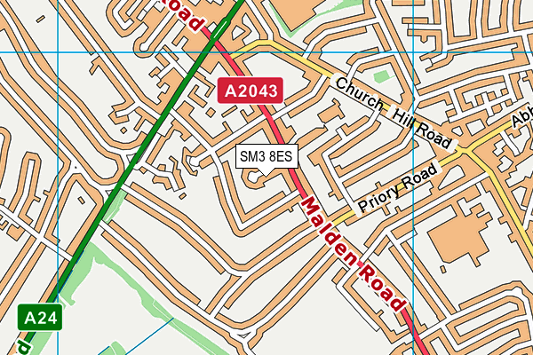 SM3 8ES map - OS VectorMap District (Ordnance Survey)